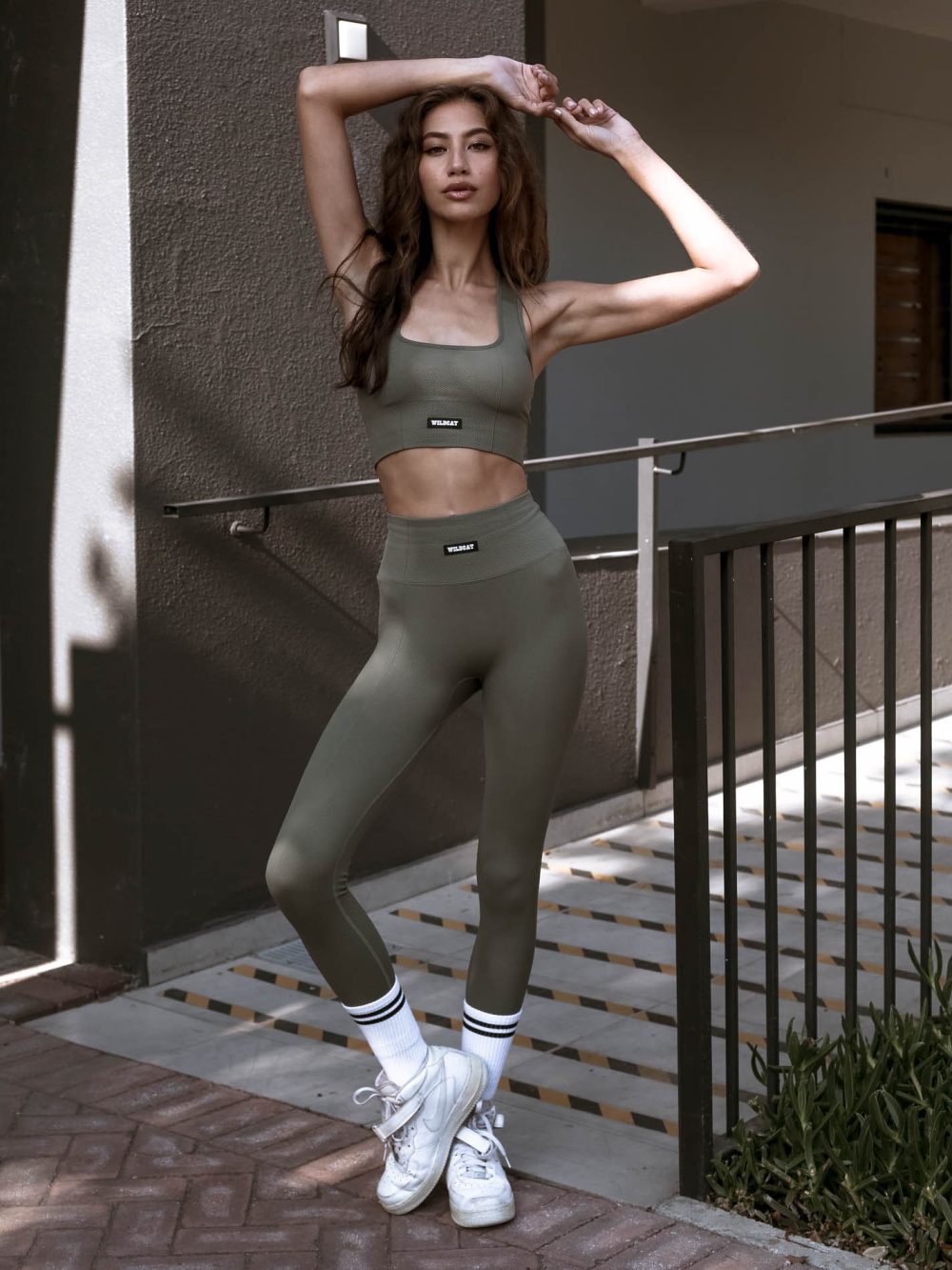 DALIA Textured Racer Back Seamless Sports Bra - Olive Mist - Image 6