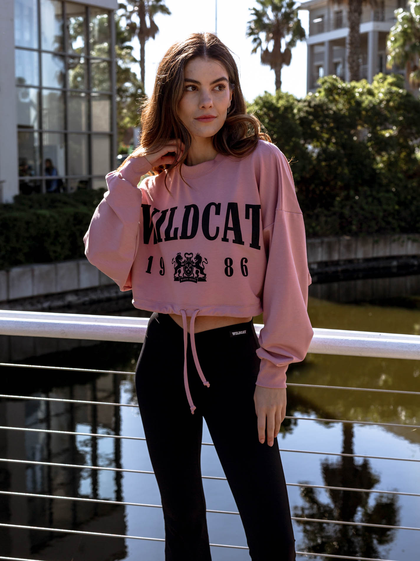 WILDCAT Terry Knit Tie Crew Crop - Blush