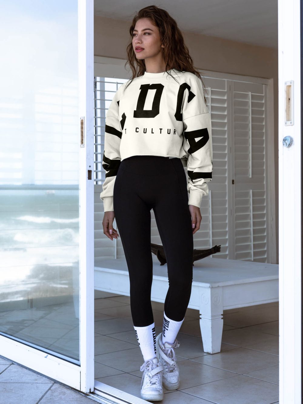 WILDCAT - FIT CULTURE Oversized Fleece Crew Crop - Cream - Image 3